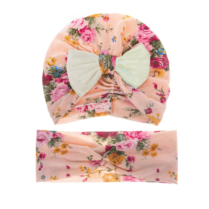 Knit Headband Set - 2 Pieces Yo Baby India Pink With White Bow