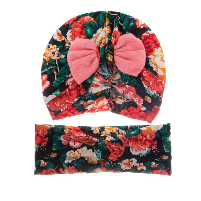 Knit Headband Set - 2 Pieces Yo Baby India Black With Pink Bow