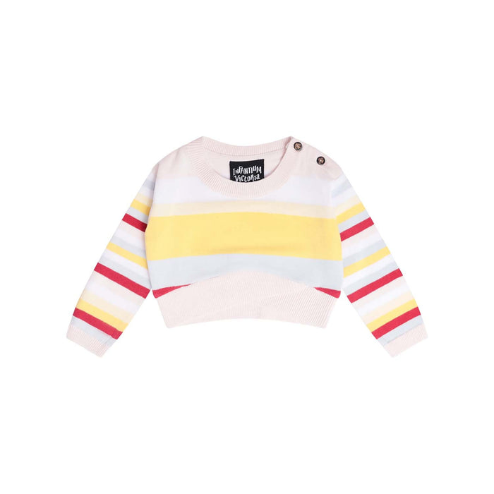 Pastel striped knitted baby sweater in soft organic cotton