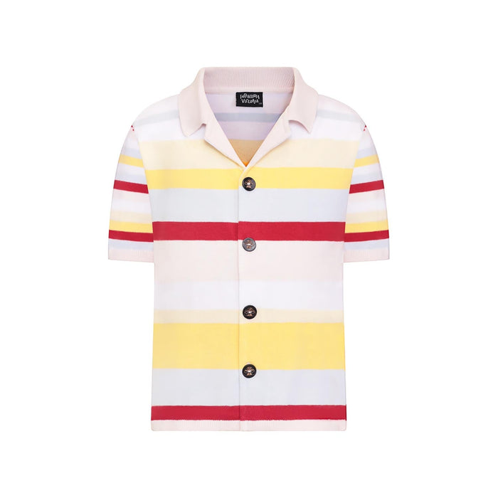 Pastel striped knitted short-sleeve cotton shirt for kids