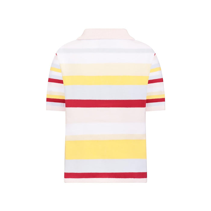 Back view of Pastel striped knitted short-sleeve cotton shirt for kids