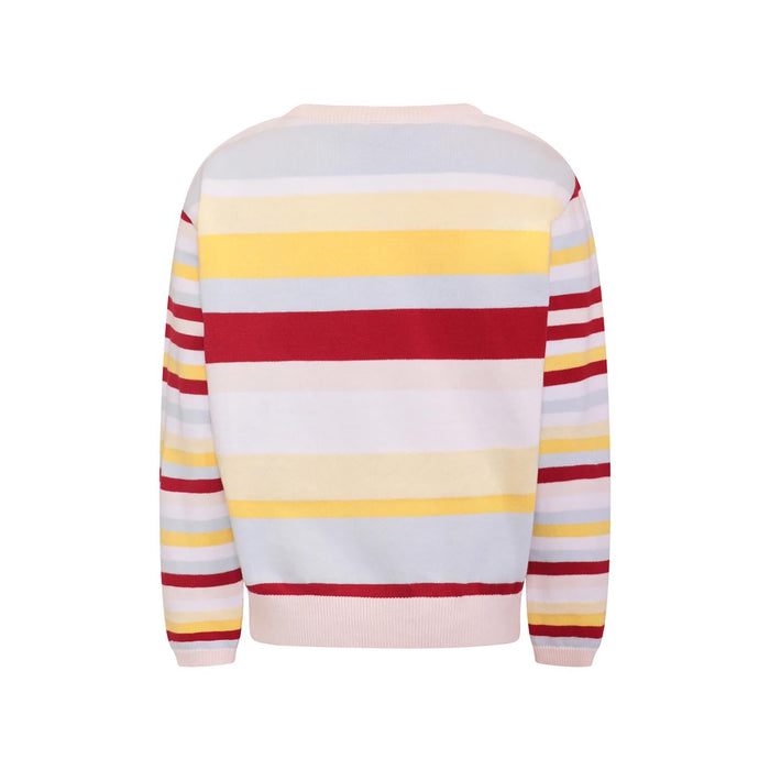 Back view of Kids knitted sweater featuring pastel color stripes