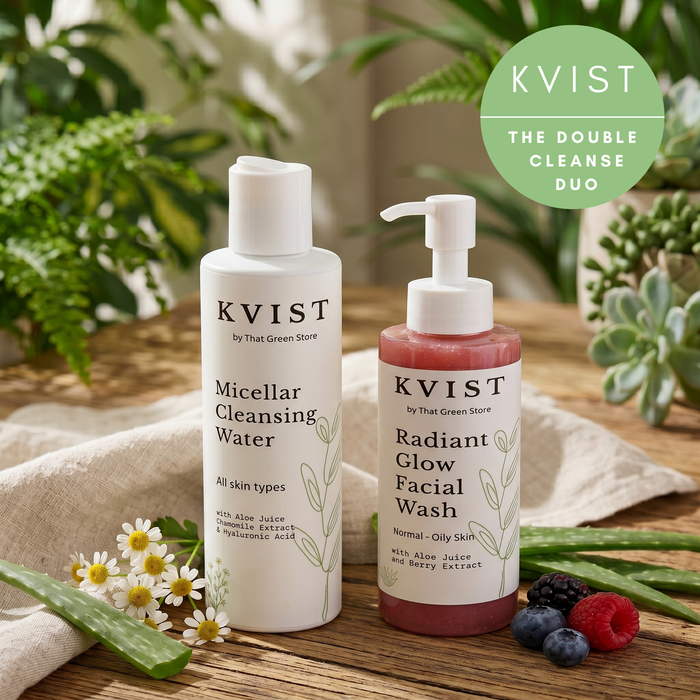 KVIST Double Cleanse Duo Set - Micellar Cleansing Water and Radiant Glow Facial Wash