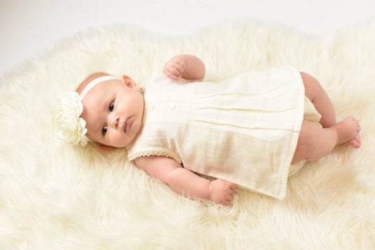 Lace & Box-Pleat Dress & Diaper Cover Set Dress Yo Baby Wholesale