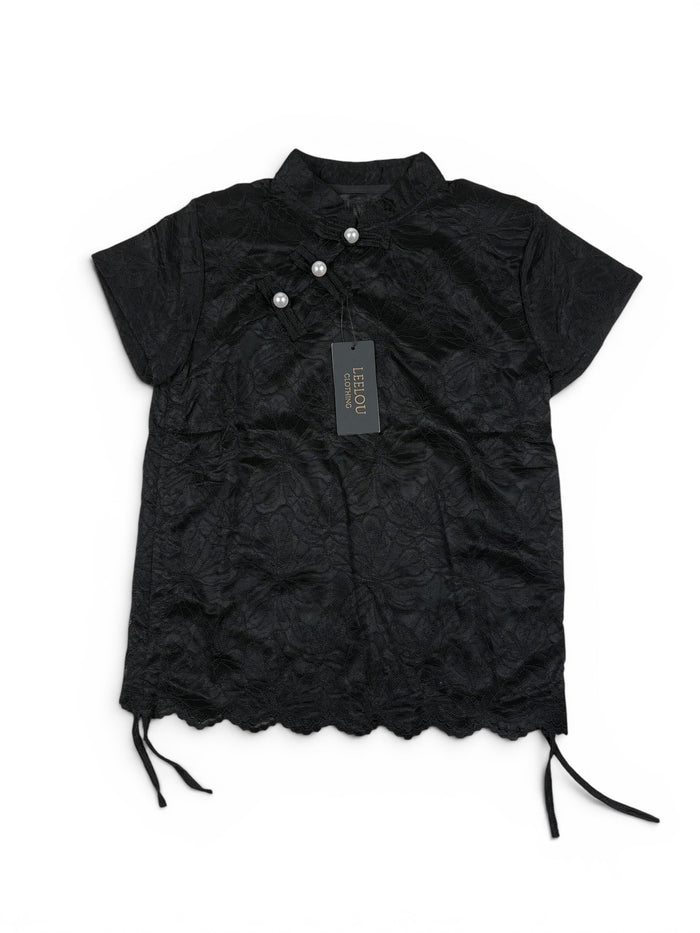 Lace Floral Pearl Button Top