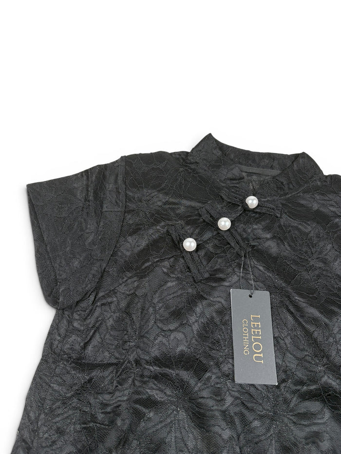 Lace Floral Pearl Button Top