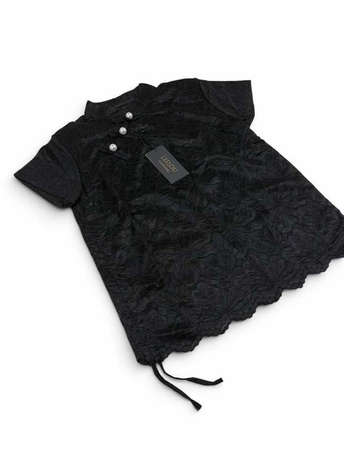 Lace Floral Pearl Button Top