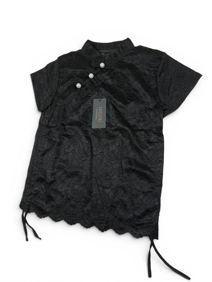 Lace Floral Pearl Button Top