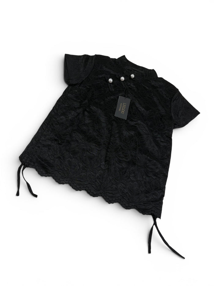 Lace Floral Pearl Button Top