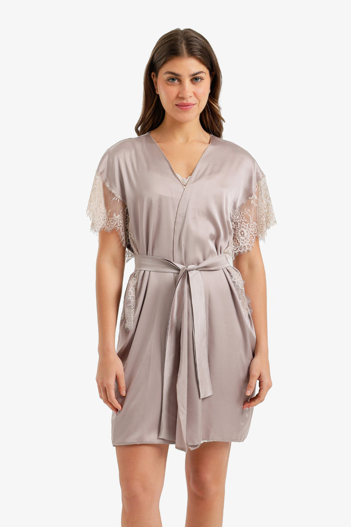 Lace-Sleeve Satin Robe