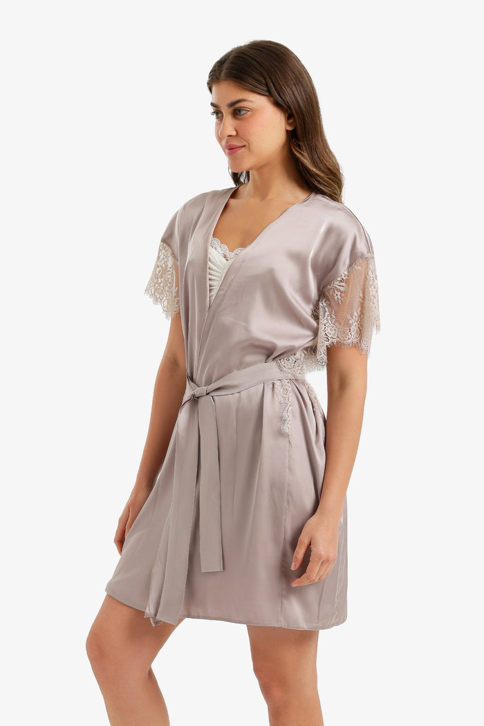Lace-Sleeve Satin Robe