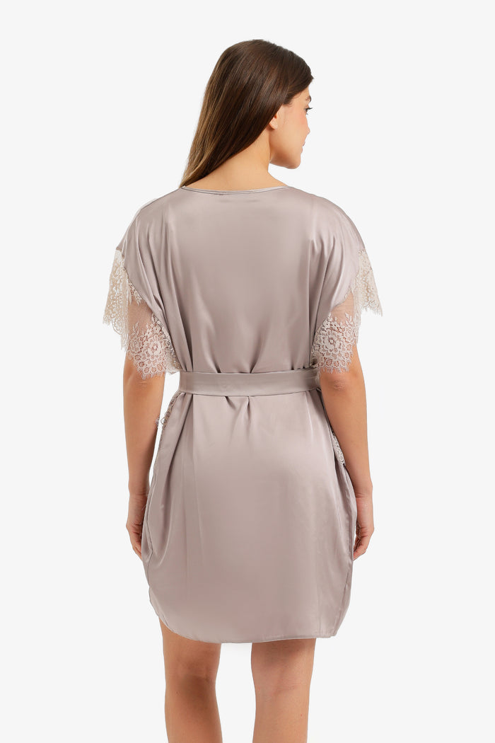 Lace-Sleeve Satin Robe