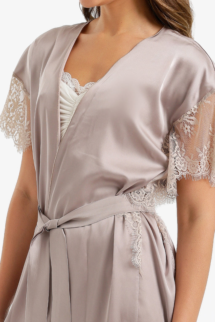 Lace-Sleeve Satin Robe