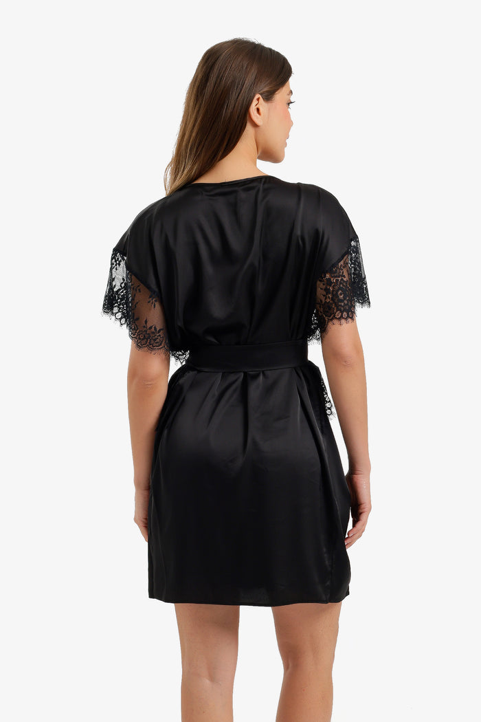 Lace-Sleeve Satin Robe