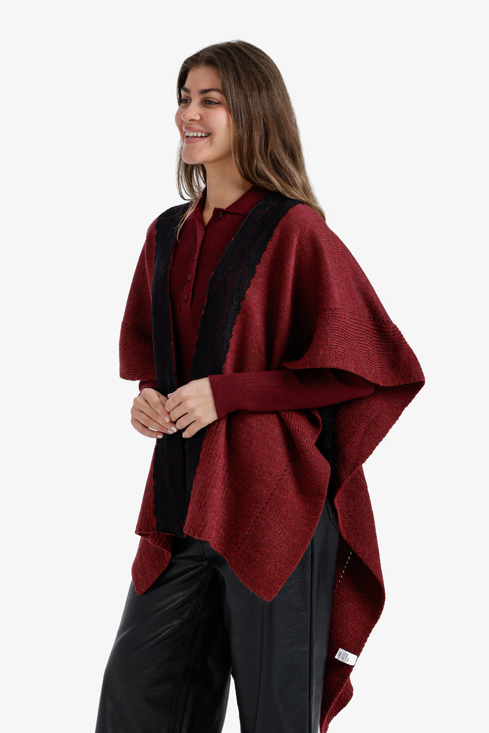 Lace-Trim Asymmetric Poncho