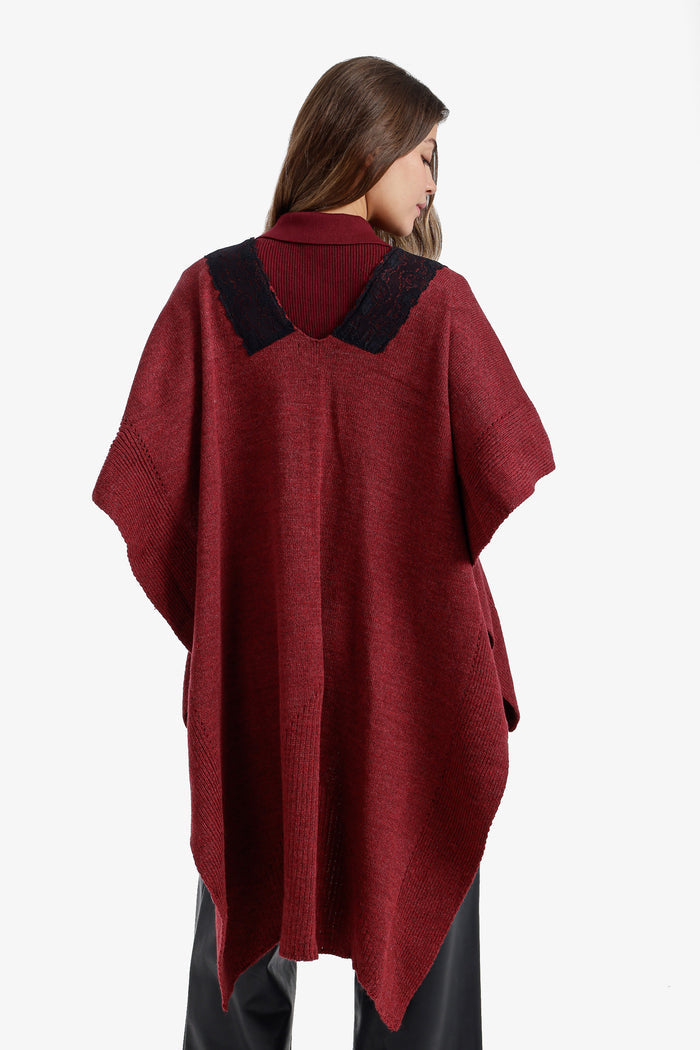 Lace-Trim Asymmetric Poncho