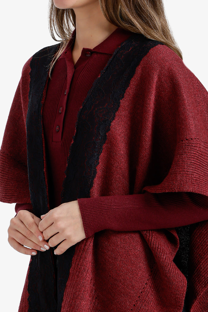 Lace-Trim Asymmetric Poncho