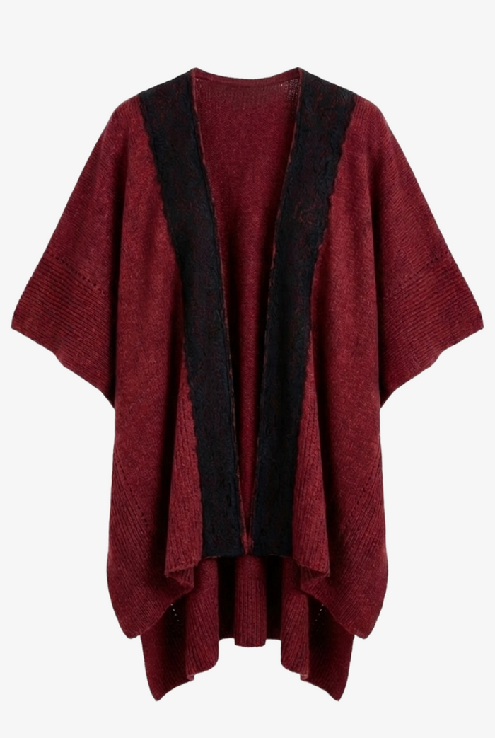 Lace-Trim Asymmetric Poncho