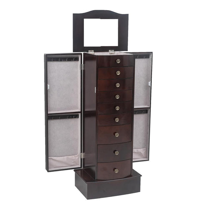 Large Mirrored Wooden Standing Jewelry Holder Armoire Organizer Cabinet