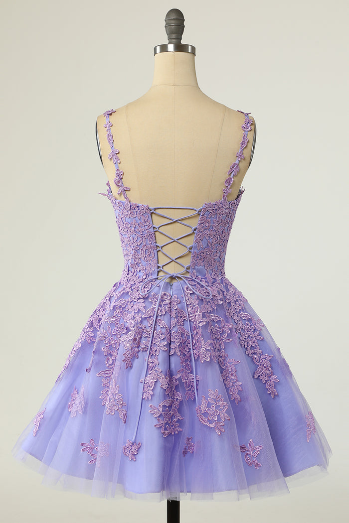 Lavender Appliques V-Neck A-Line Short Cocktail Dress