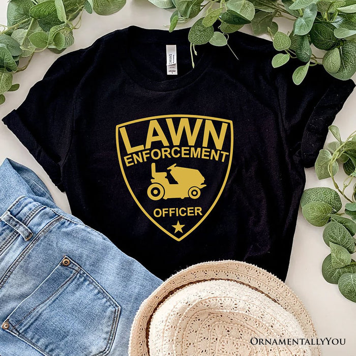 Lawn Enforcement Officer T-Shirt, Funny Badge Style Navy and Black Tee for Lawn Mower Gardener Dad T-Shirts OrnamentallyYou Black XS