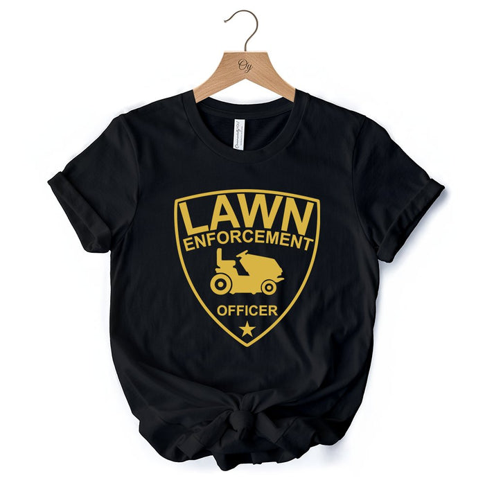 Lawn Enforcement Officer T-Shirt, Funny Badge Style Navy and Black Tee for Lawn Mower Gardener Dad T-Shirts OrnamentallyYou