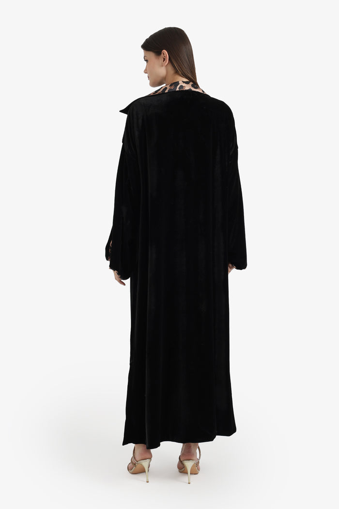 Leopard-Lined Maxi Kimono