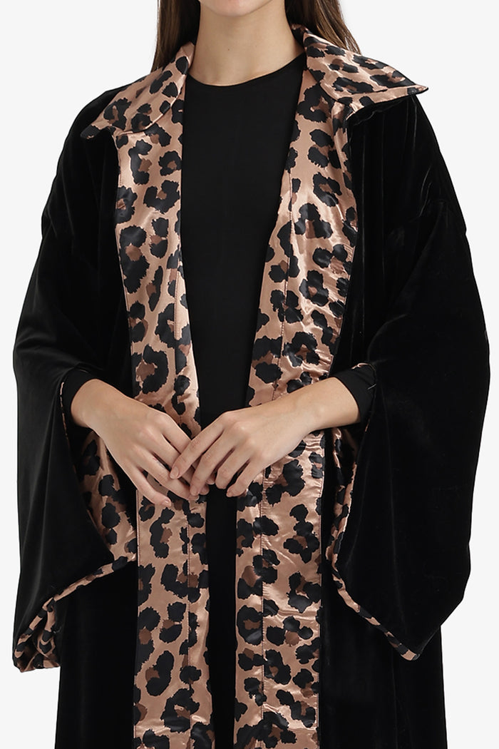 Leopard-Lined Maxi Kimono