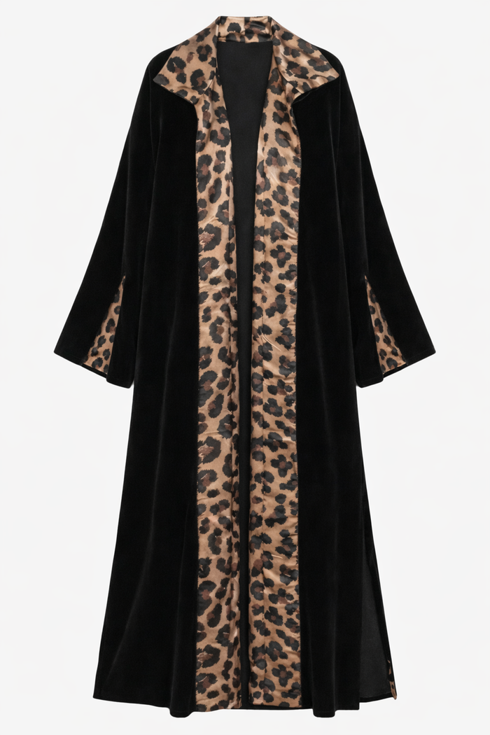 Leopard-Lined Maxi Kimono