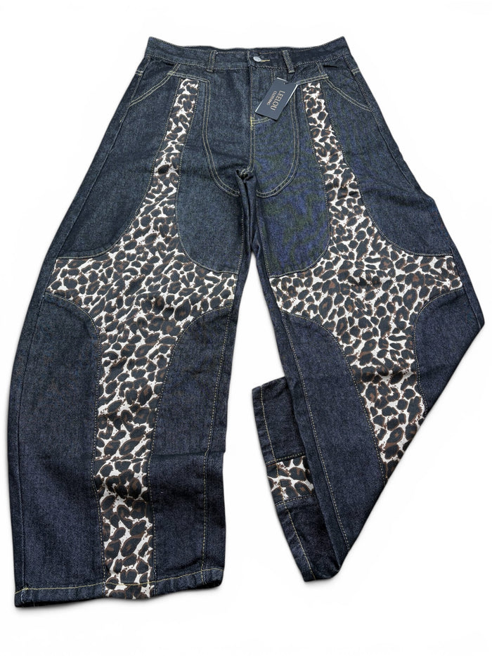 Leopard Panel Wide Leg Jeans