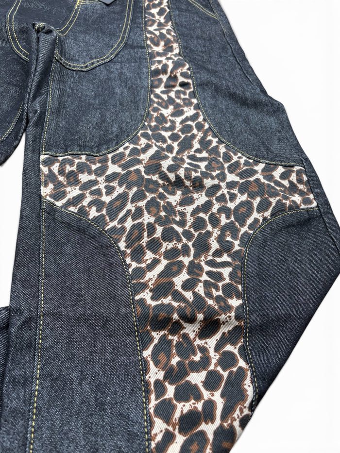 Leopard Panel Wide Leg Jeans