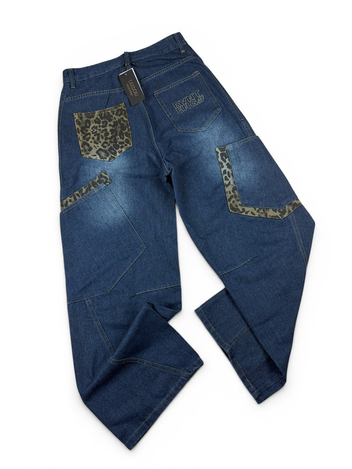 Leopard Patchwork Baggy Jeans