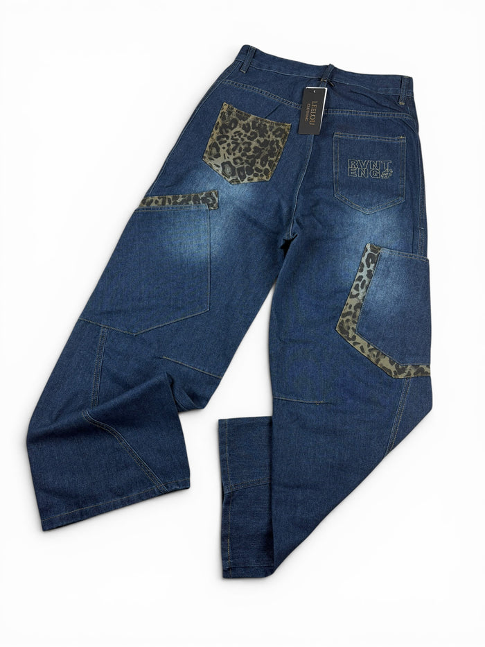 Leopard Patchwork Baggy Jeans