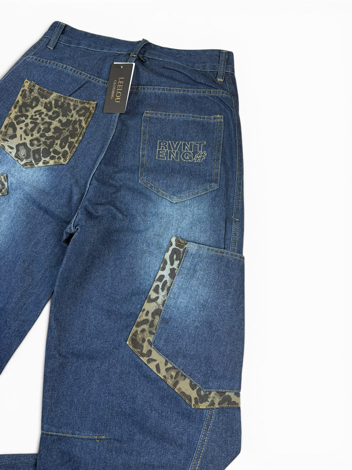 Leopard Patchwork Baggy Jeans