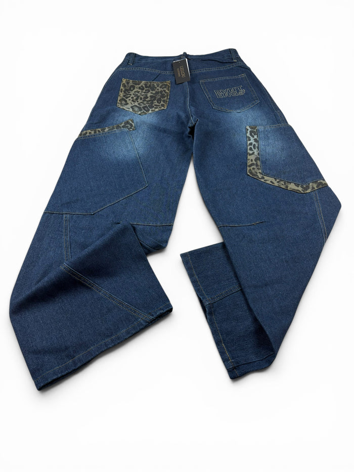 Leopard Patchwork Baggy Jeans