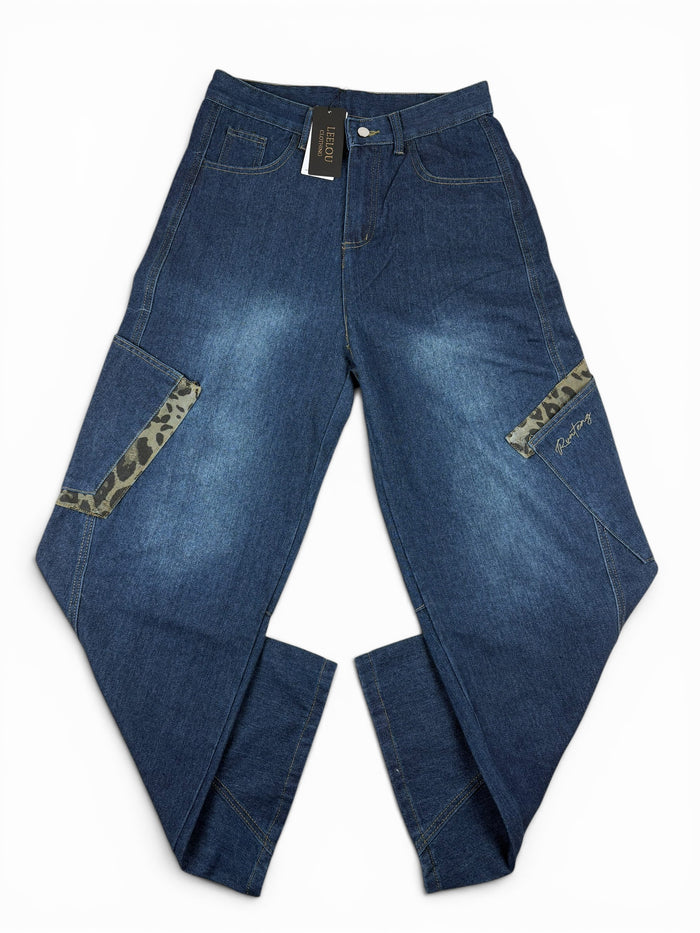 Leopard Patchwork Baggy Jeans