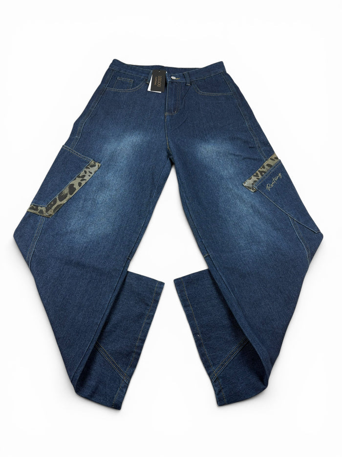 Leopard Patchwork Baggy Jeans