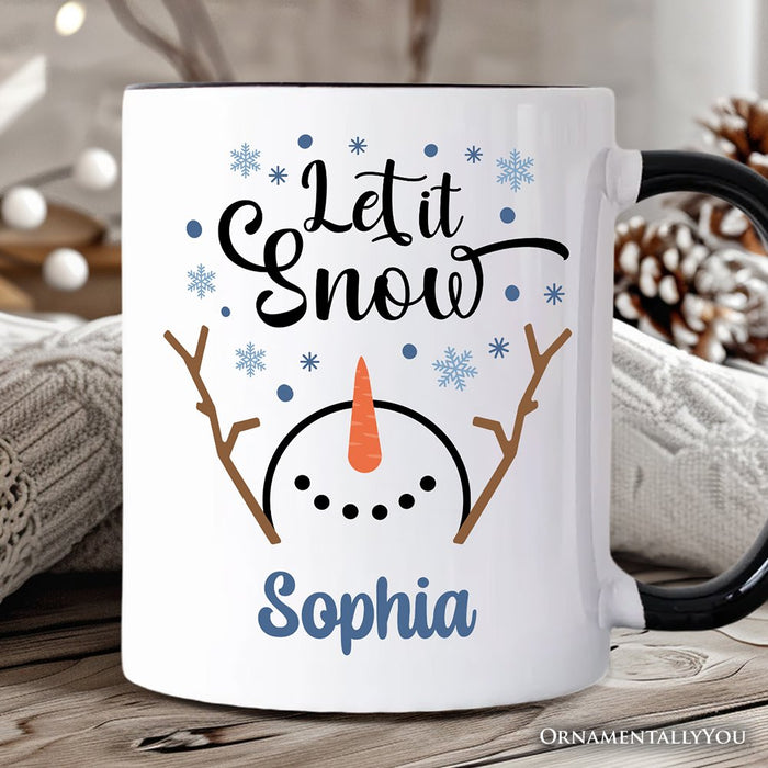 Let It Snow Snowman Personalized Mug, Snowflakes Minimalist Gift with Custom Name Personalized Ceramic Mug OrnamentallyYou White - Black Customized