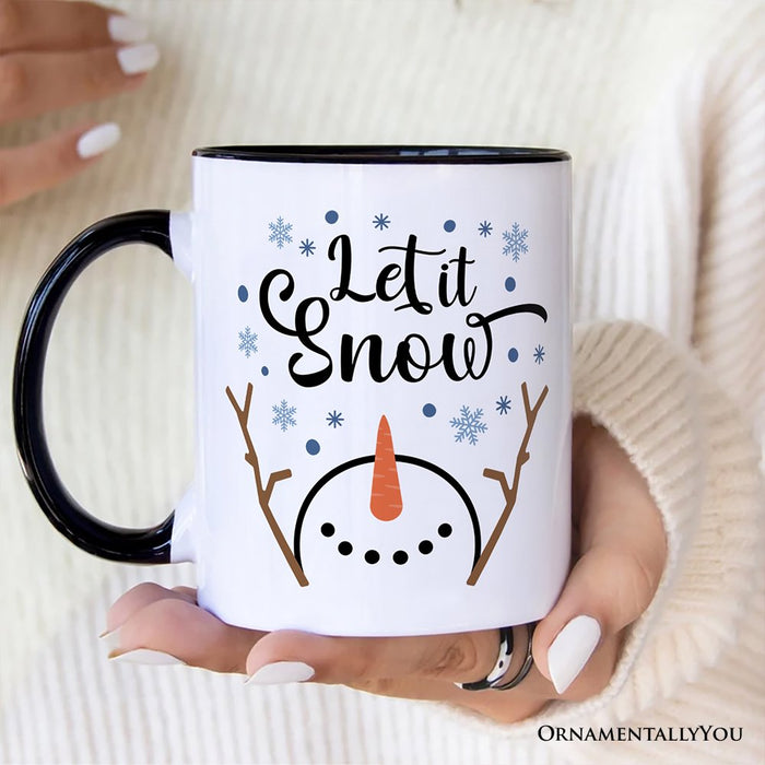 Let It Snow Snowman Personalized Mug, Snowflakes Minimalist Gift with Custom Name Personalized Ceramic Mug OrnamentallyYou