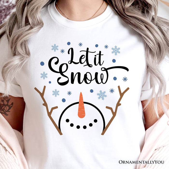 Let It Snow Snowman T‑Shirt, Snowflakes Minimalist Tee for Winter Holiday Season T-Shirts OrnamentallyYou