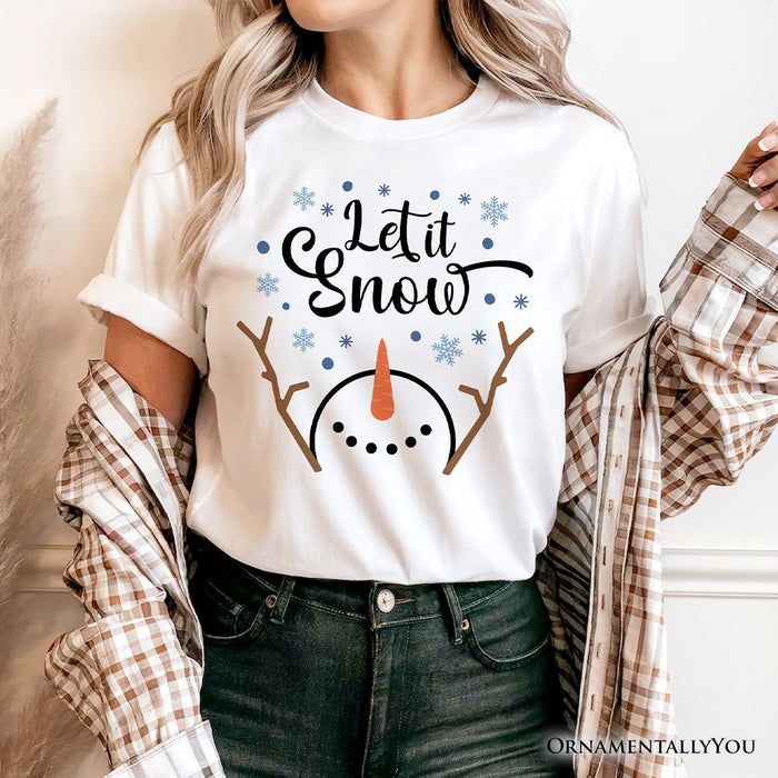 Let It Snow Snowman T‑Shirt, Snowflakes Minimalist Tee for Winter Holiday Season T-Shirts OrnamentallyYou