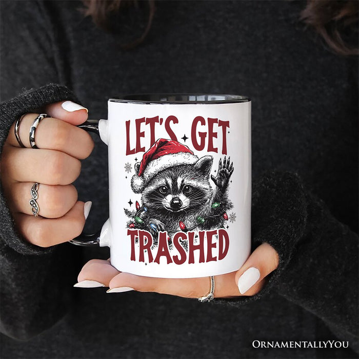 Let's Get Trashed Christmas Raccoon Personalized Mug, Funny Gift for Feral Women with Custom Name Personalized Ceramic Mug OrnamentallyYou