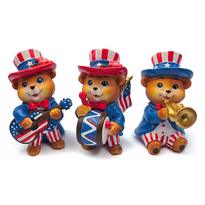 Liberty Bears Patriotic Figurine Set of 3, 4" Independence Day Statue Decor Resin Statues OrnamentallyYou