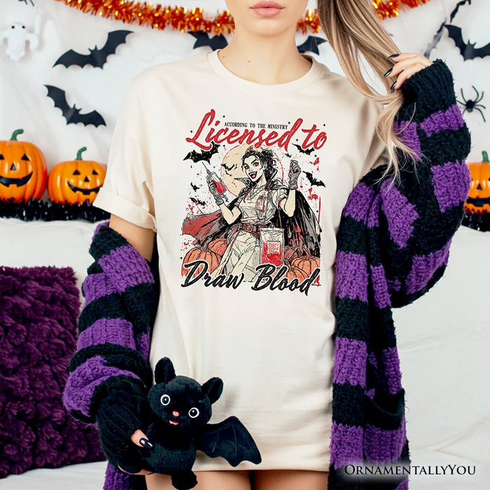 Licensed to Draw Blood Halloween Nurse T-Shirt, Groovy Tee for Spooky Season T-Shirts OrnamentallyYou