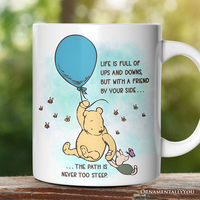 Life's Ups and Downs are Easier With a Friend Winnie-the-Pooh Personalized Mug, 1926 A.A. Milne Uplifting Gift with Custom Name Personalized Ceramic Mug OrnamentallyYou