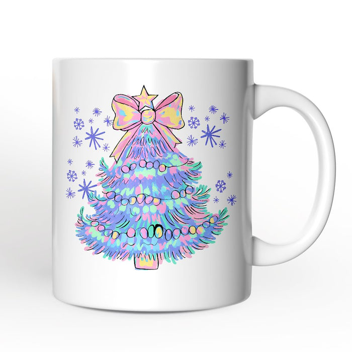 Light Blue Christmas Tree Bow Personalized Mug, Coquette Colorful Holiday Gift with Custom Name Personalized Ceramic Mug OrnamentallyYou White Non-Custom