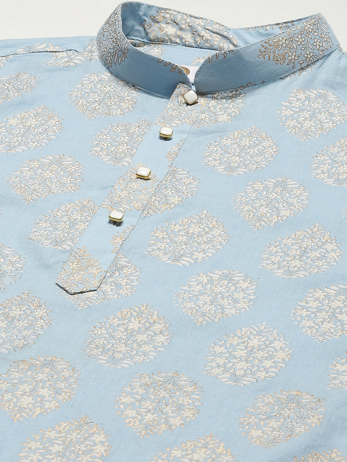 Light Blue Jacquard Kurta with Beige Trouser