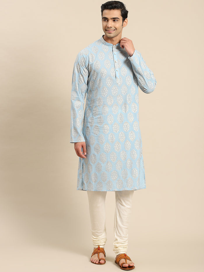 Light Blue Kurta Cream Churidar Set