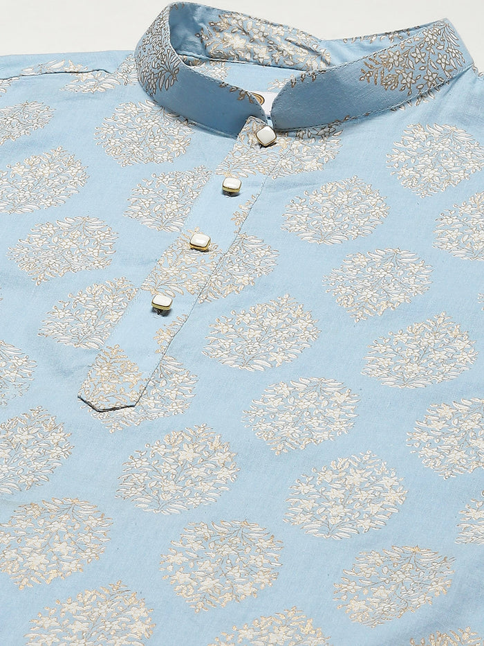 Light Blue Kurta Cream Churidar Set
