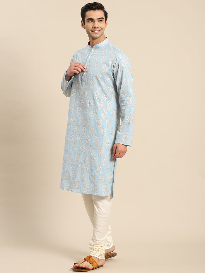 Light Blue Kurta Cream Churidar Set